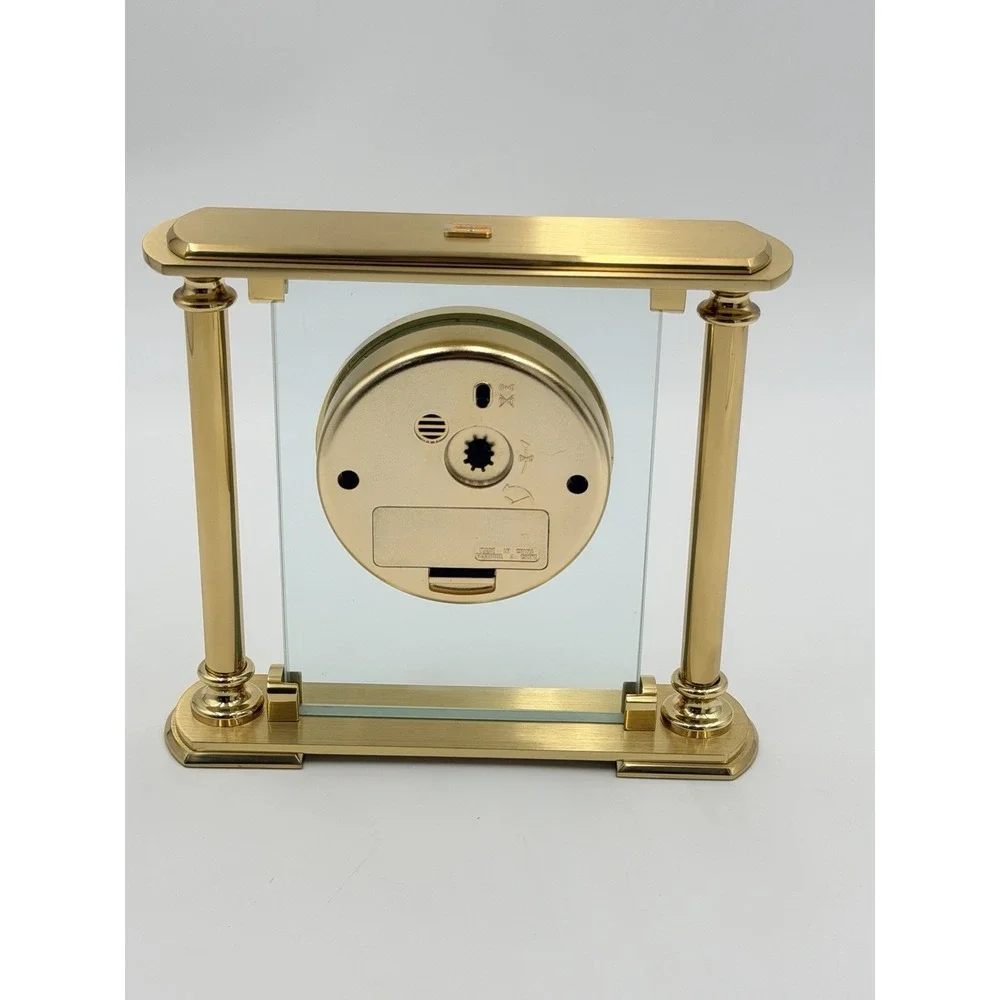 Vintage 90s Benchmark PageNet Glass Pillar Quartz Desk Clock Gold Tone Working